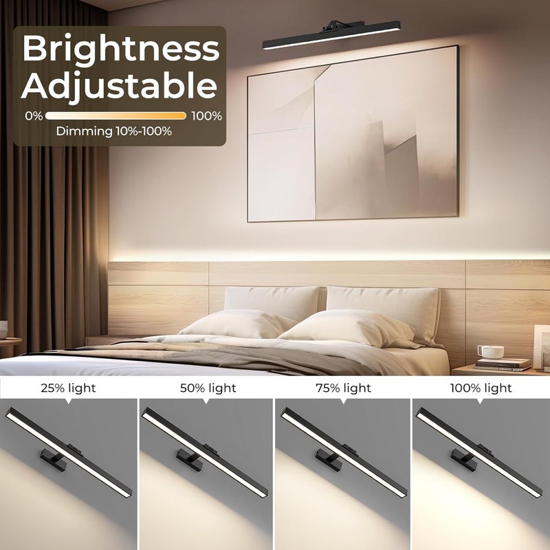 Afyuol Picture Lights for Wall, Battery Operated Picture Light 24in Gallery Light for Paintings CCT Dimmable Recharging Battery Wall Light with Remote Control for Living Room Gallery Dartboard 2PCS - Image 2